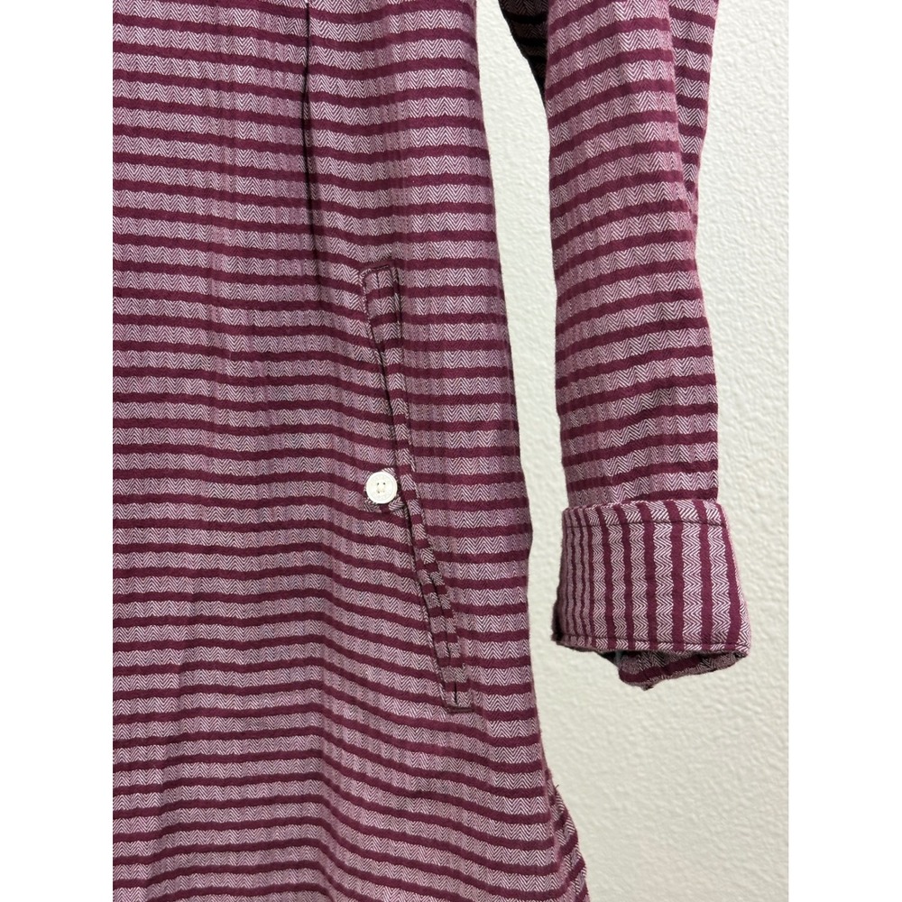 Toad & Co Women's Medium Burgundy Striped Herringbone Tunic Shirt Dress Pockets - Picture 4 of 7